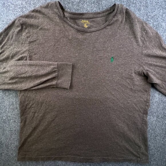 Polo Ralph Lauren Long Sleeve Tee Shirt Brown Green Pony XL Round Neck Cotton - Picture 1 of 11